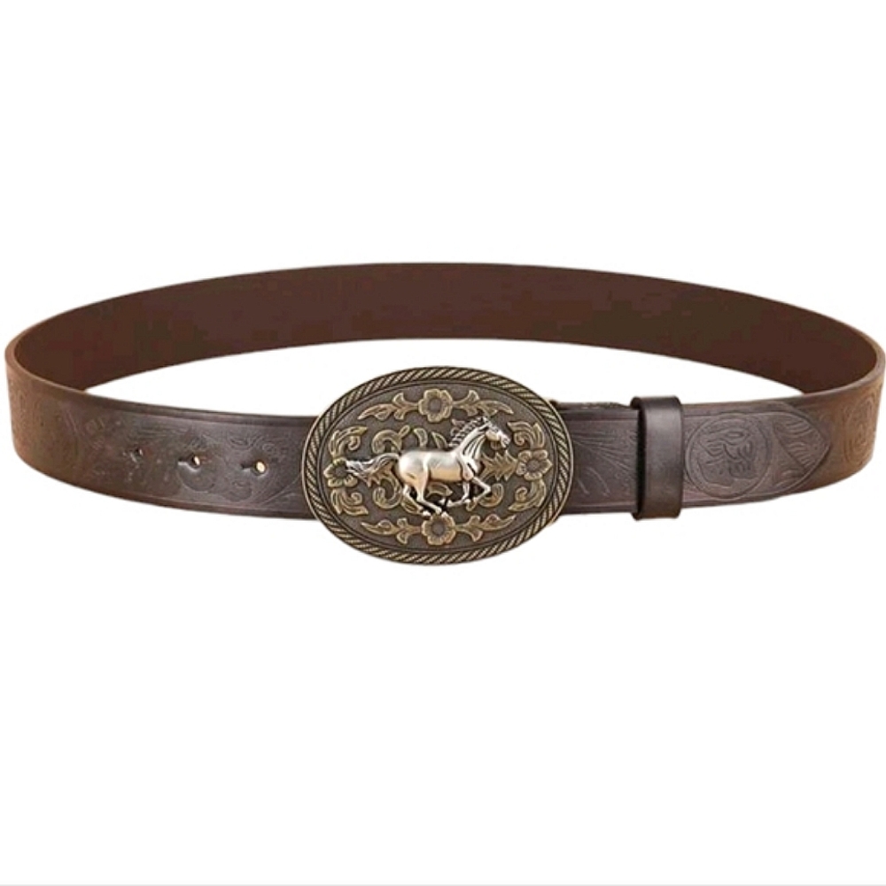 Brown Leather Belt with Gold Buckle
